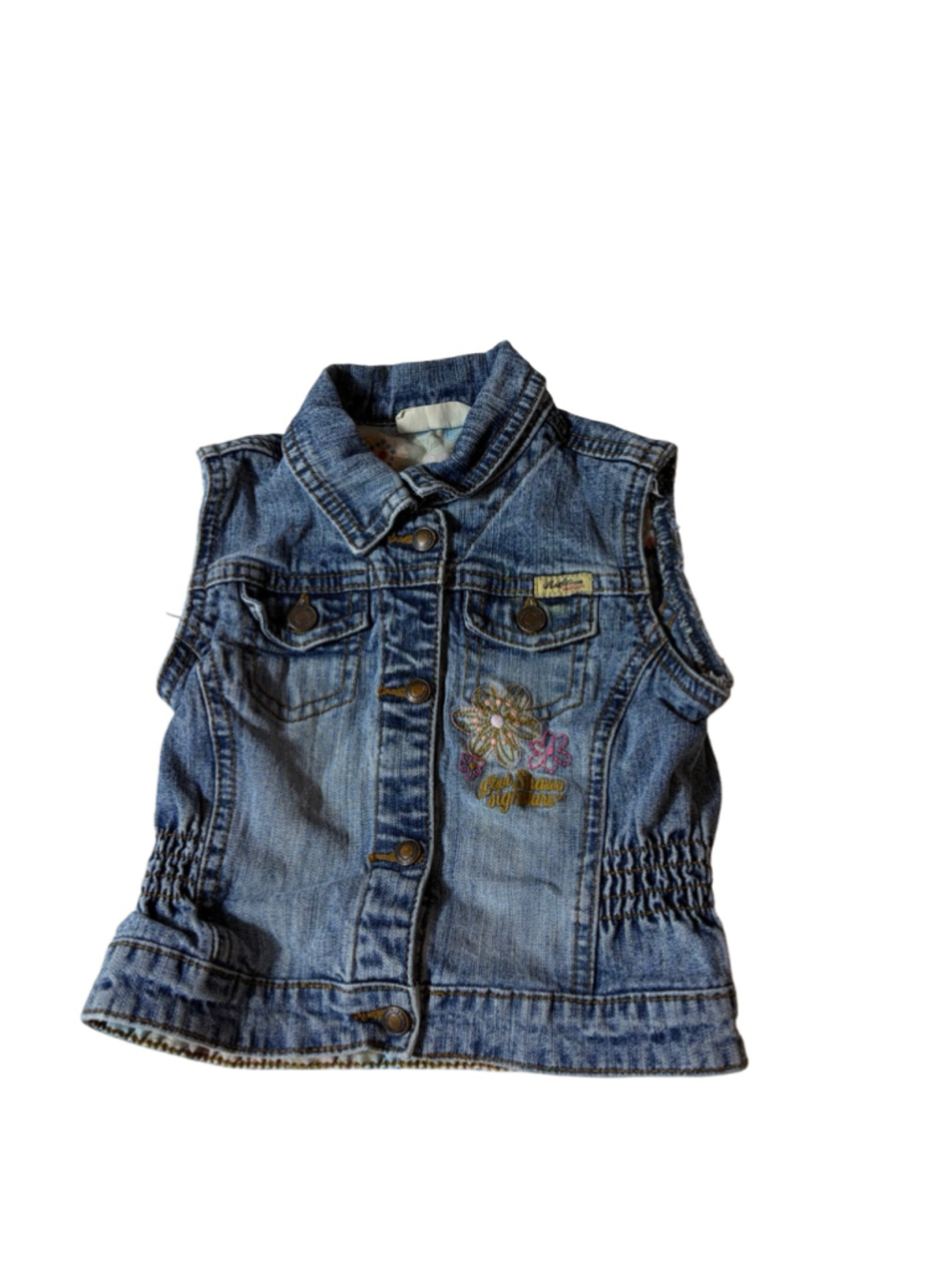Levi Strauss Signature Girls Denim Vest 24M Floral Embroidered Button Front